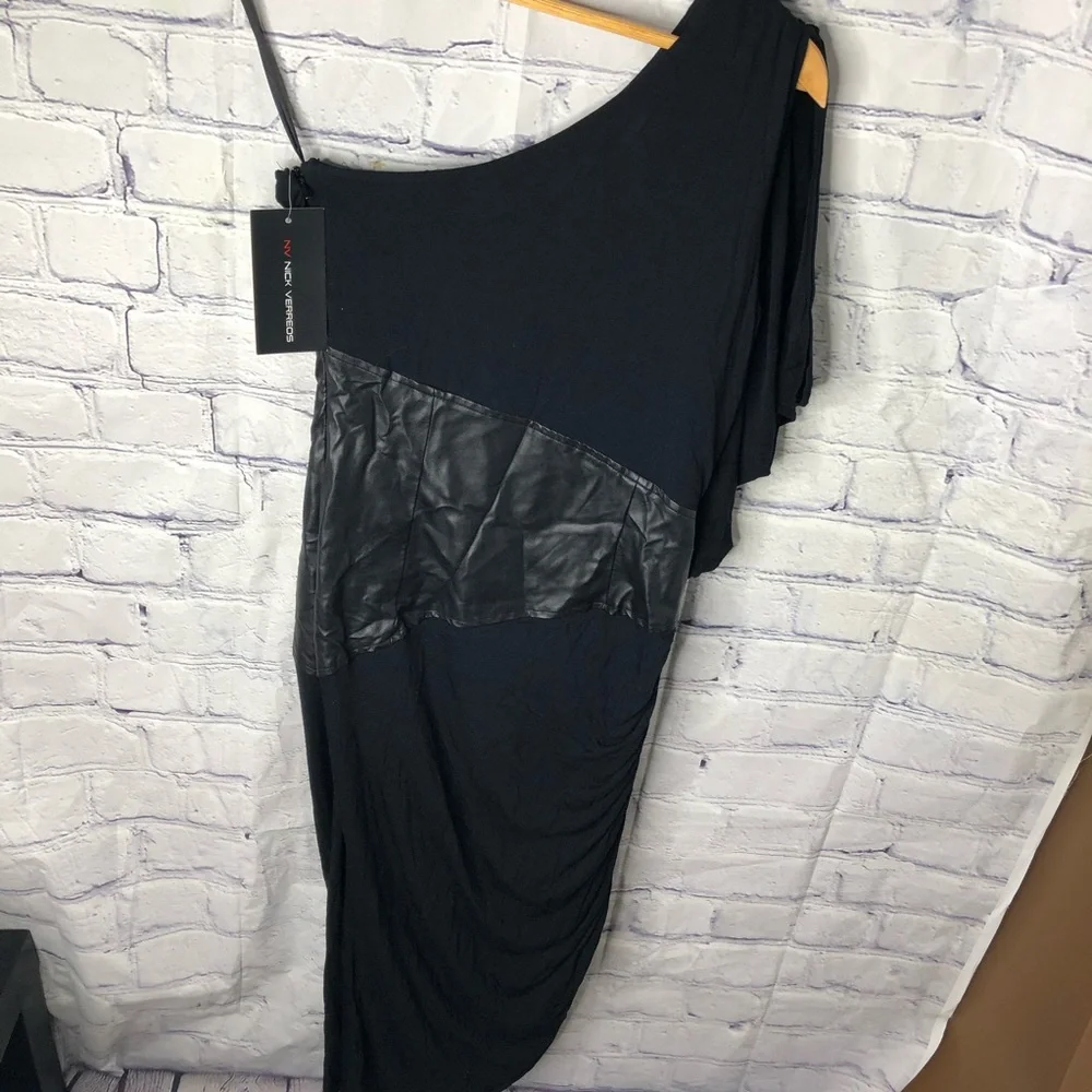 NV Nick Verreos "Heidi" Black Dress Knee Length One Shoulder jersey size 4 - Picture 4 of 10